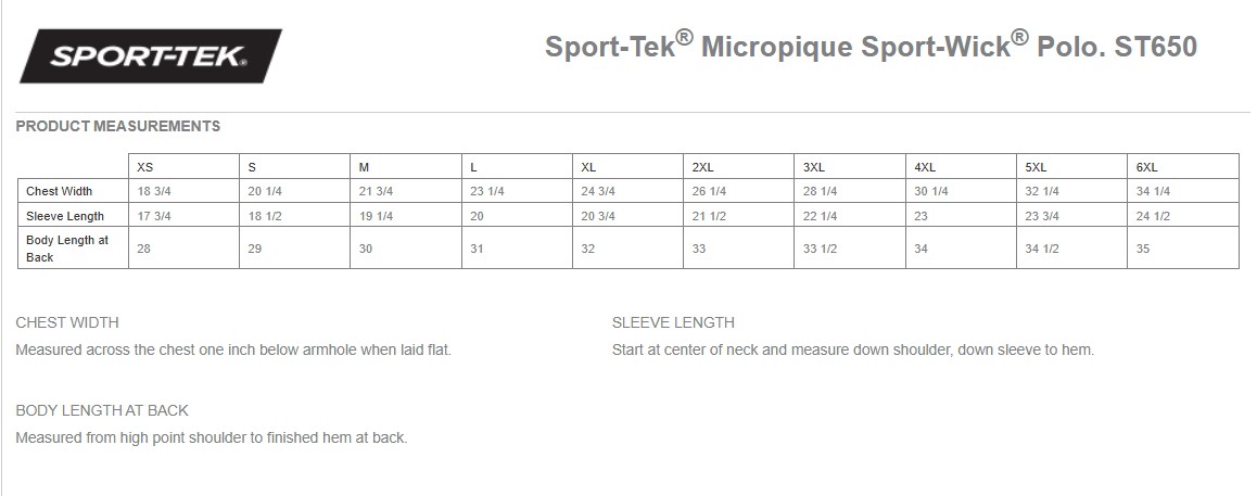 Tek Chart Sport-Tek Micropique Sport-Wick Polo